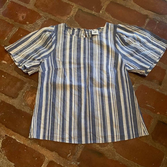 CABI Blue White Striped Womens Top Winged Sleeves Linen Blend SIZE SMALL - Picture 5 of 5